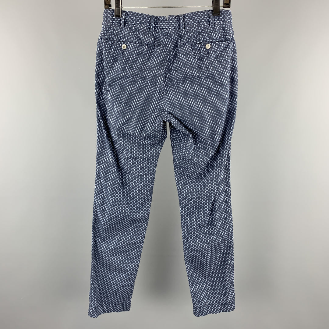 RALPH LAUREN Talla 28 Pantalones casuales con cremallera y algodón con estampado de anclas azul marino