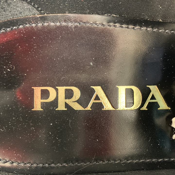 PRADA Size 9.5 Black Studded Leather Wingtip Lace Up Oxfords