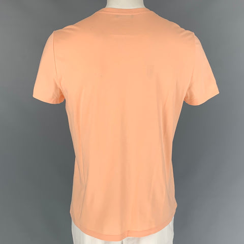 BALMAIN Size XL Peach Logo Cotton Crew-Neck T-shirt