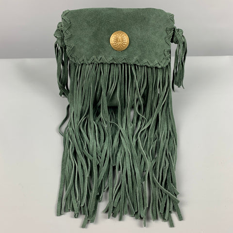 RALPH LAUREN Hunter Green Fringe Suede Cross Body Handbag