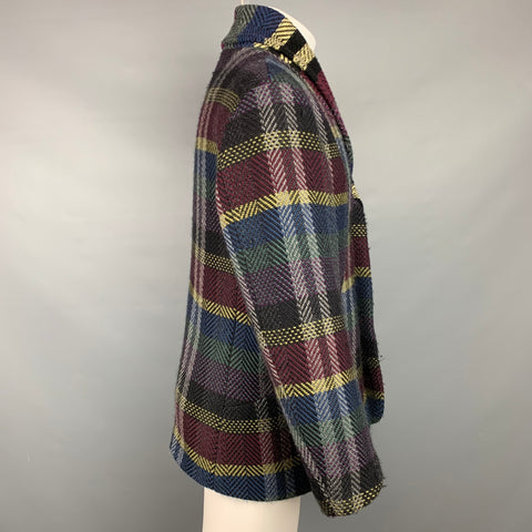 ISSEY MIYAKE Size S Multi-Color Plaid Shawl Collar Coat