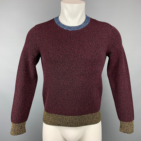 VALENTINO Size XS Burgundy & Black Heather Viscose Blend Crew-Neck Sweater
