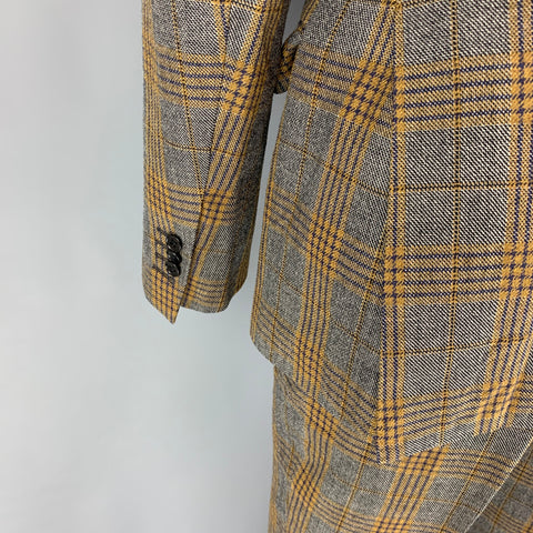 DISTRICT by UNITED ARROWS Size 36 Grey Mustard Plaid Wool Peak Lapel Suit