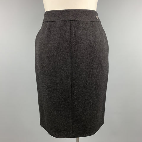 CHANEL Size L Black Sparkle Wool Pencil Skirt