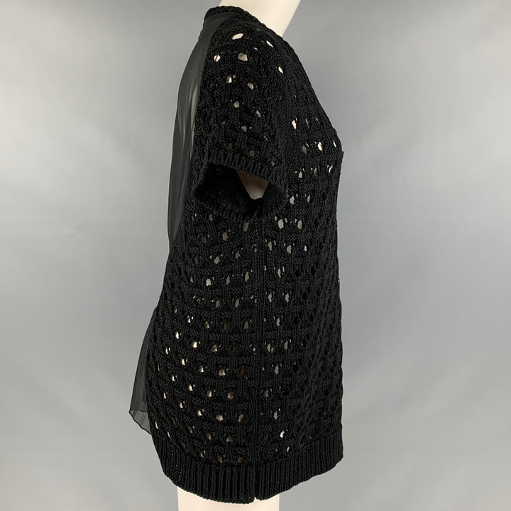 KOLOR Size L Black Cotton Mixed Fabrics V-Neck Casual Top