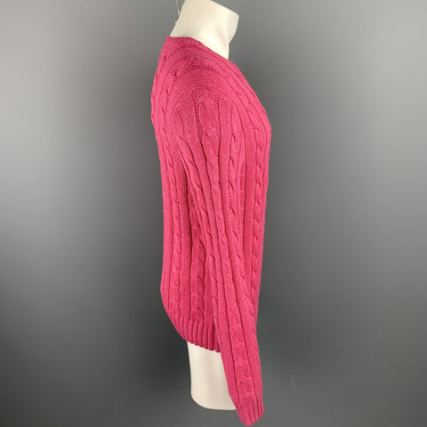 RALPH LAUREN Size M Pink Cable Knit Tussah Silk Crew-Neck Sweater
