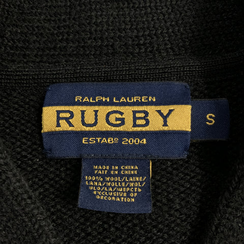 RALPH LAUREN RUGBY Size S Black Knitted Wool V-Neck Elbow Patch Pullover Sweater