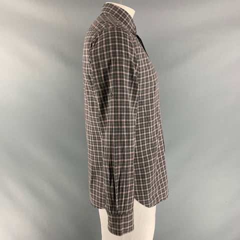 JOHN VARVATOS Size M Charcoal & Red Plaid Cotton Button Down Long Sleeve Shirt