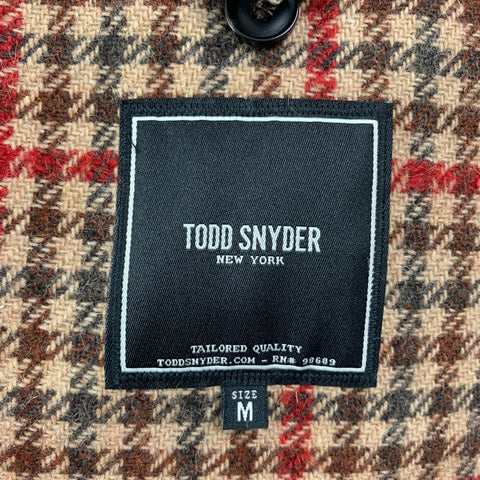 TODD SNYDER Size M Tan & Brown & Burgundy Window Pane Wool Blend Coat