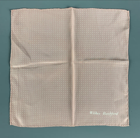 WILKES BASHFORD Pink White Polka Dot Silk Pocket Square