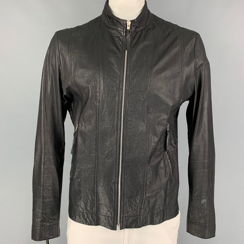 RELIGION Size XL Black Leather Zip Up Jacket