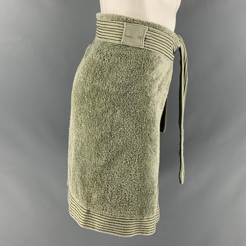 ALESSI Size S Green Textured Cotton Bath Robe and Tied Towel
