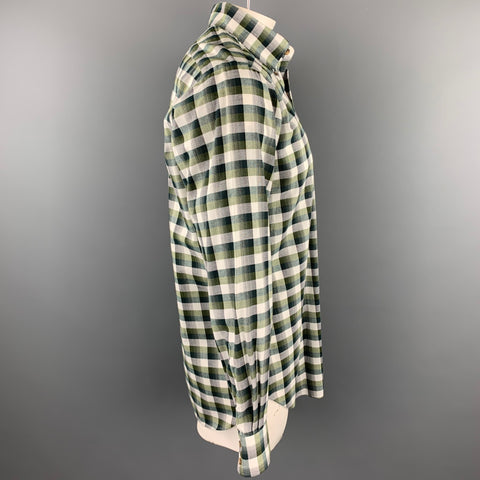 HAMILTON Size L Olive Plaid Cotton Button Down Long Sleeve Shirt