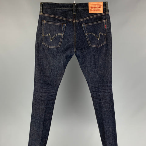 IRON HEART Size 33 Dark Blue Japanese Selvedge Denim Button Fly Jeans