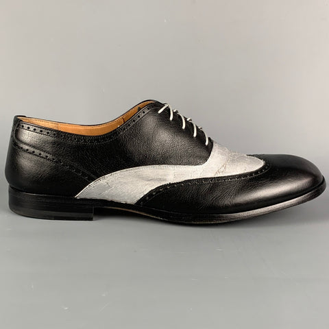 MAISON MARTIN MARGIELA Taille 11 Chaussures Oxford à bout d'aile en cuir bicolore noir argent