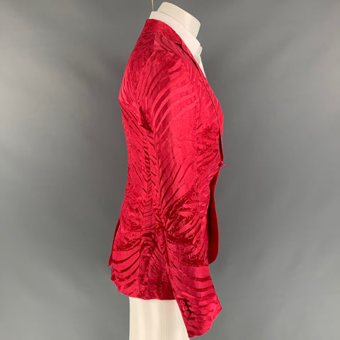 ROBERTO CAVALLI Size 34 Fuchsia Jacquard Linen / Silk Notch Lapel Sport Coat