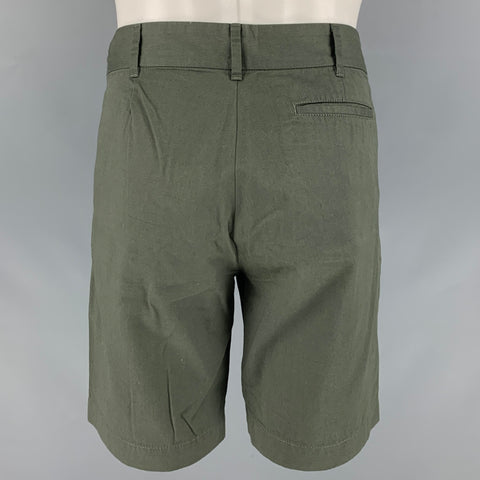 TOMAS MAIER Talla 34 Pantalones cortos con bragueta y cremallera de algodón liso color oliva