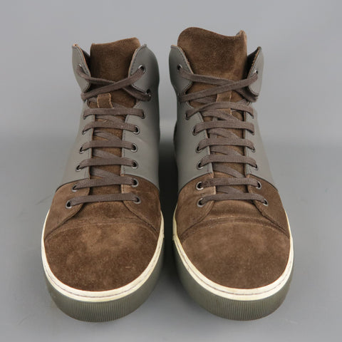 LANVIN Talla 8 Zapatillas altas de ante marrón y goma gris