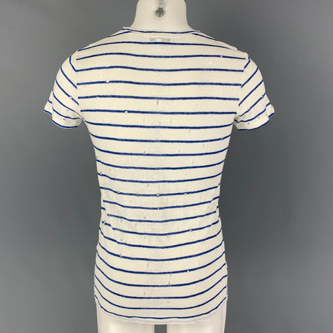 IRO Size XS White Blue Stripe Linen Mina T-shirt