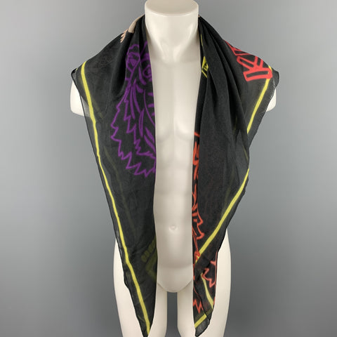 KENZO Black Monogram Print Fabric Scarf