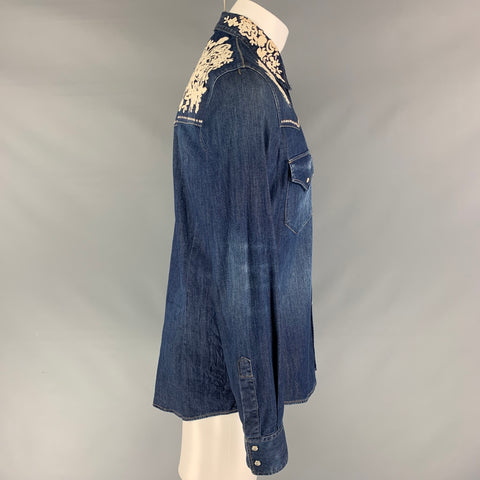 DSQUARED2 Size M Indigo Embroidery Denim Long Sleeve Shirt