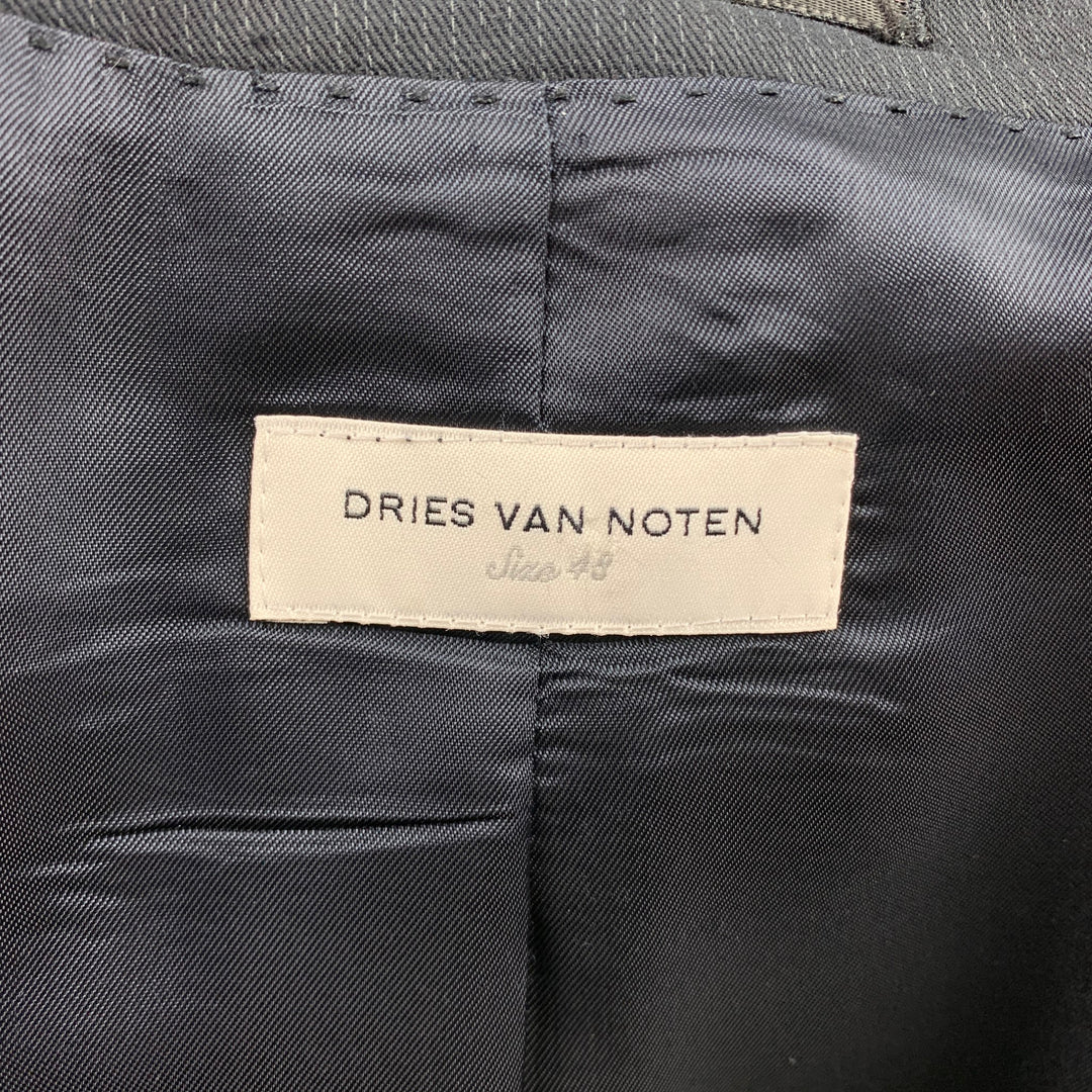 DRIES VAN NOTEN Size 38 Regular Black Pinstripe Linen / Cotton Peak Lapel Suit