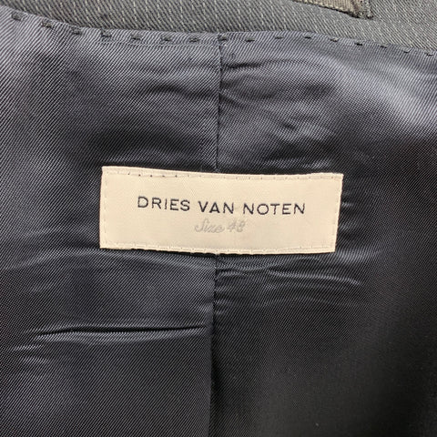 DRIES VAN NOTEN Size 38 Regular Black Pinstripe Linen / Cotton Peak Lapel Suit