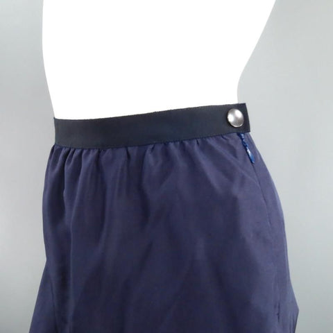 LANVIN SS/S 2008 Size US 6 Navy Silk Ribbon Waist Raw Hemmed Skirt