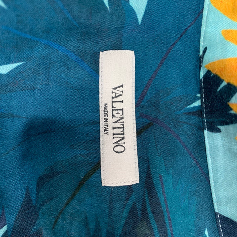 VALENTINO Camisa Manga Corta Algodón Hawaiana Azul Verde Talla M