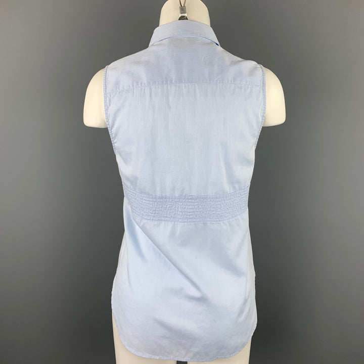 3.1 PHILLIP LIM Size 2 Light Blue Striped Poplin Cotton Blouse