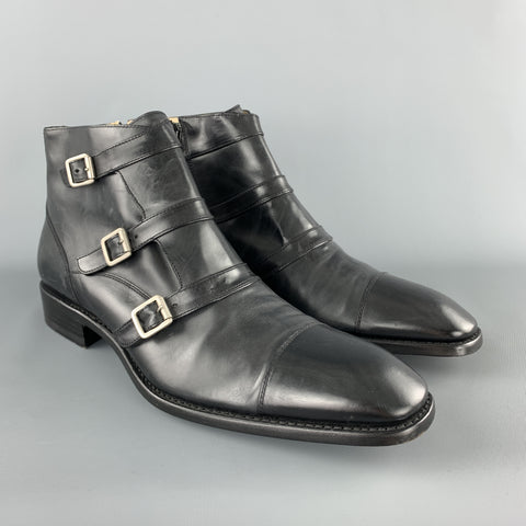 JEAN-BAPTISTE RAUTUREAU  Size 11 Black Leather Belt Straps Ankle Boots
