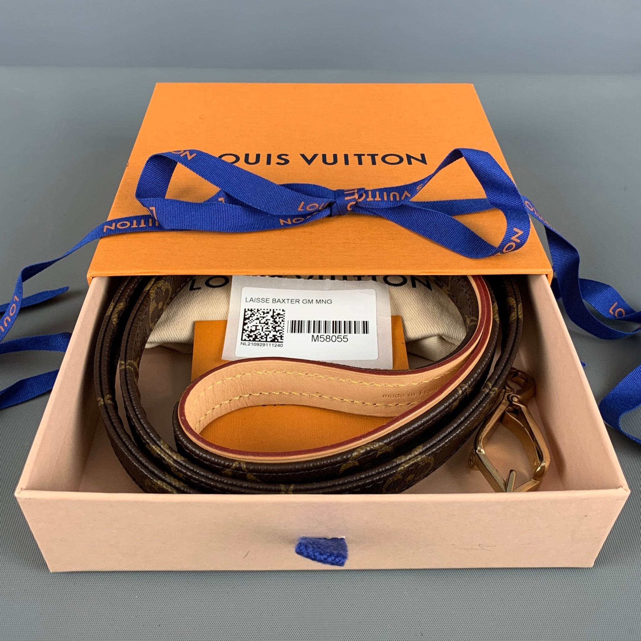 LOUIS VUITTON Dog Leash Brown Beige Monogram Coated Leather Goods