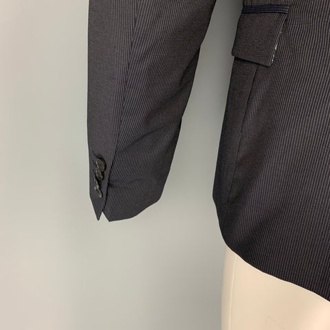 THE KOOPLES Taille 40 Manteau de sport à revers en laine à fines rayures marine