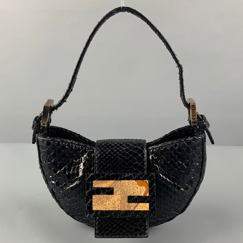 FENDI Black Snake Skin Evening Zucca Mini Handbag