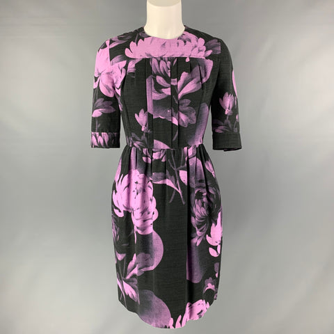 JONATHAN SAUNDERS Talla 2 Vestido floral de viscosa y algodón negro y morado