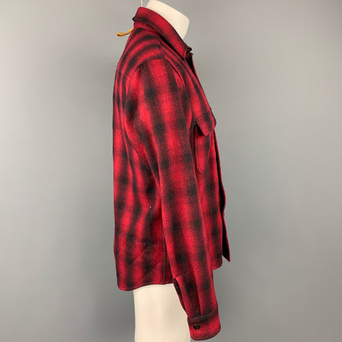 CREEP by HIROSHI AWAI Talla M Chaqueta camisera de lana / poliéster a cuadros roja y negra