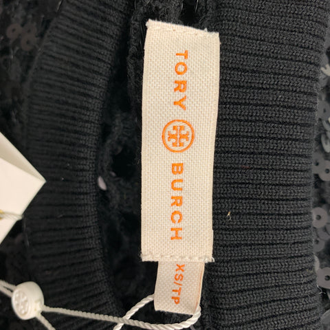 TORY BURCH Size XS Black Sequined Mesh Pullover