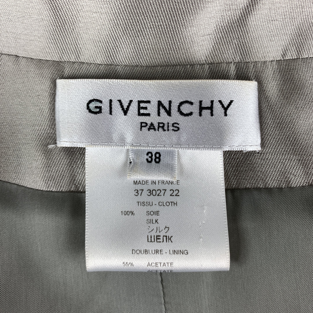 GIVENCHY Size 6 Silver Silk Shangtung Copped Blazer Jacket