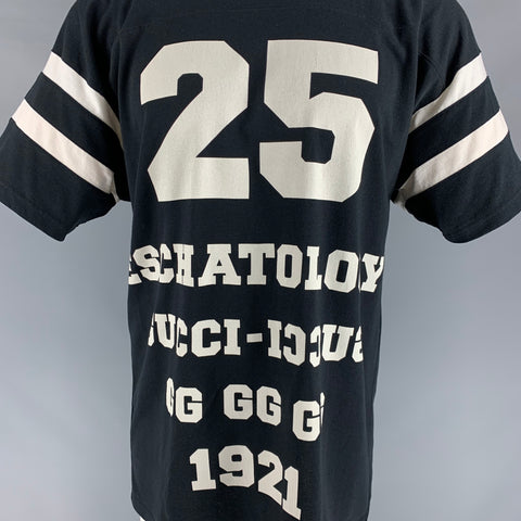 GUCCI Talla XS Camiseta con cuello redondo de algodón gráfico blanco negro