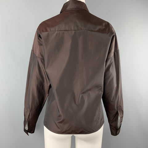 YVES SAINT LAURENT Size M Brown Taffeta Hidden Placket Blouse