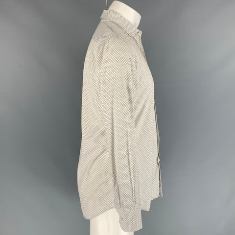 PAUL SMITH Size L Beige & White Geometric Cotton Button Down Long Sleeve Shirt