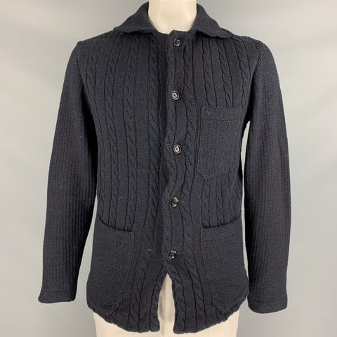 45rpm Size XL Navy Cable Knit Wool / Cotton Patch Pockets Jacket