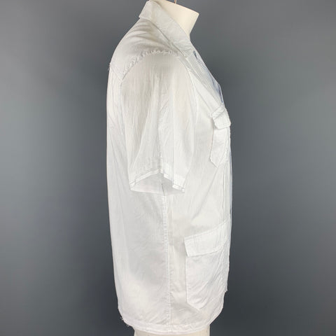 ELIE TAHARI Size M White & Blue Pinstripe Cotton Short Sleeve Shirt