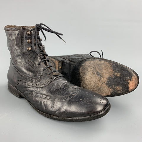 JOHN VARVATOS Size 7.5 Dark Brown Perforated Leather Wingtip Boots