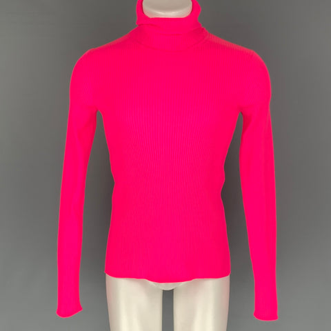 BALENCIAGA Size M Pink Ribbed Polyamide Turtleneck Pullover