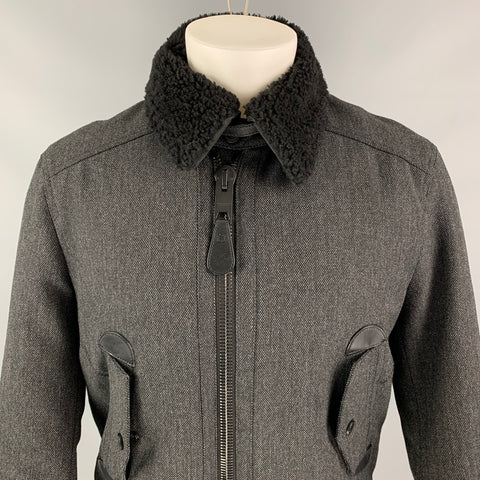 BURBERRY PRORSUM Fall 2012 Size 38 Slate Grey Wool / Mohair Shearling Zip Jacket