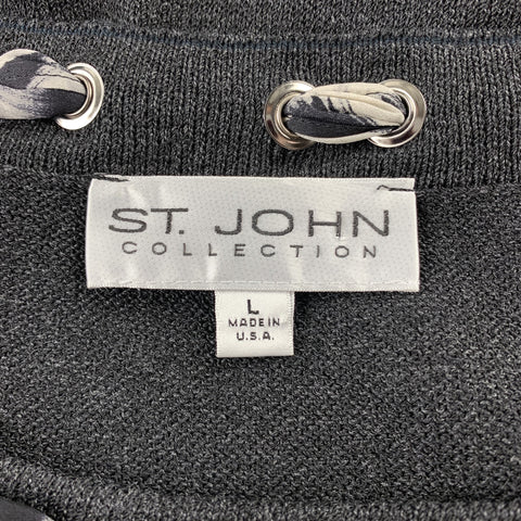 ST. JOHN Size L Grey Knitted Heather Boat Neck Pullover