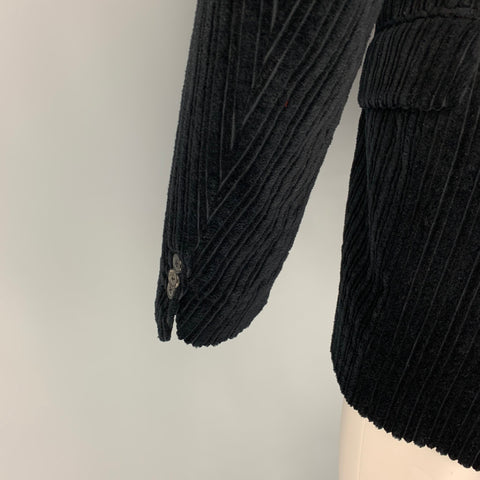 DRIES VAN NOTEN Size 36 Black Stripe Cotton Notch Lapel Sport Coat