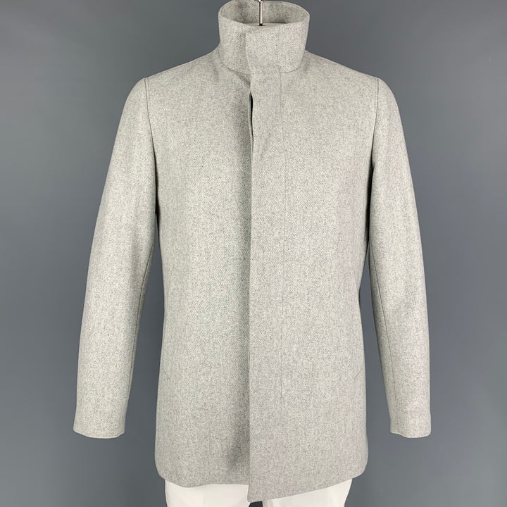 THEORY Taille L Veste en Cachemire Laine Vierge Gris Clair Chiné