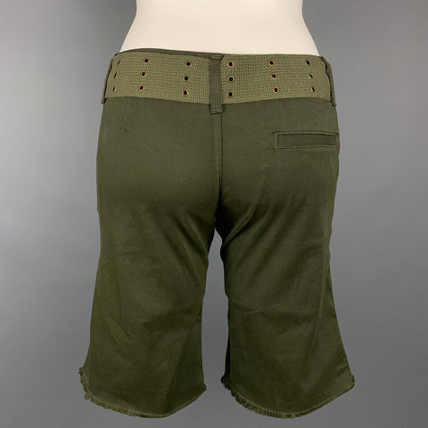 L'AGENCE Size S Olive Cotton Blend Belted Shorts